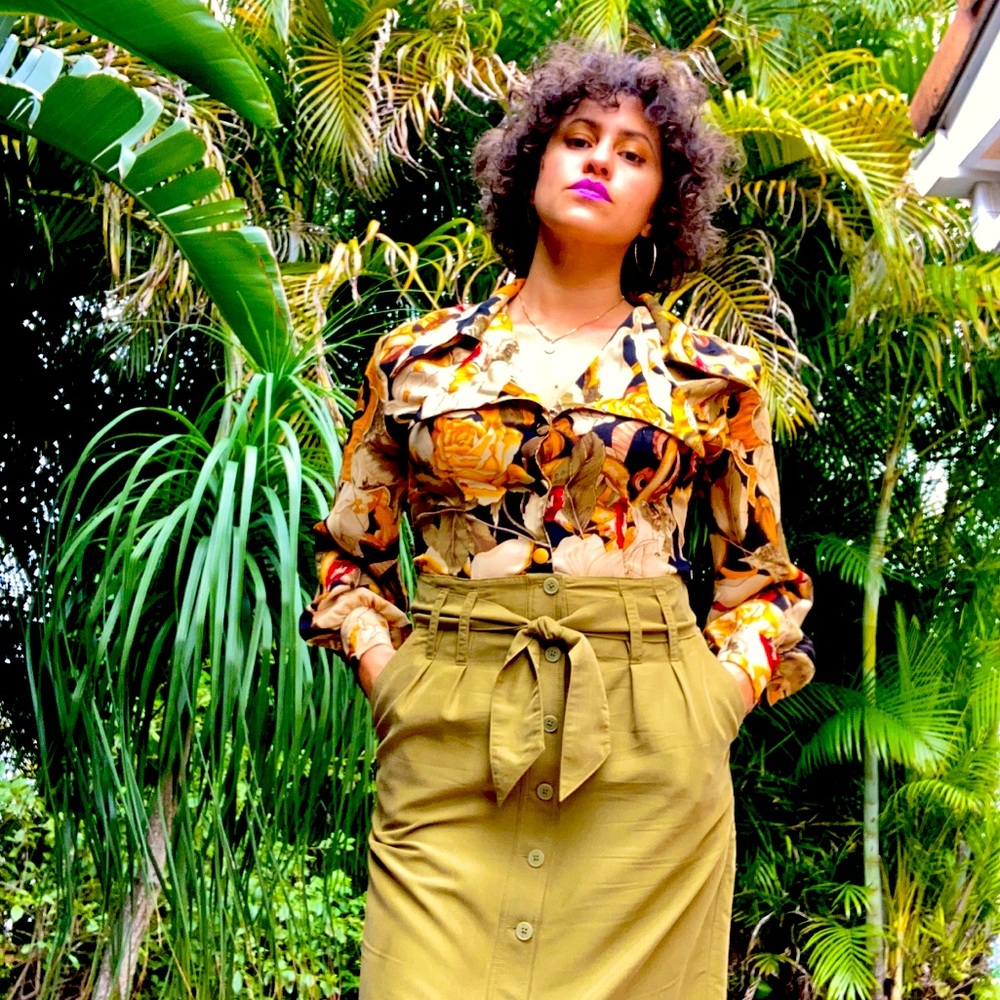 Retro floral long sleeve button down shirt